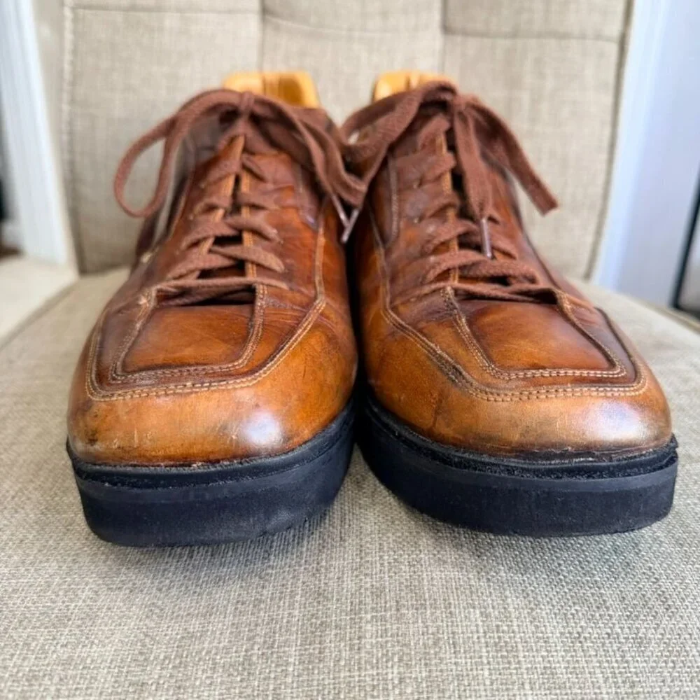 Santoni Club Leather Low-Top Oxford Sneakers – Brown (Size 10)